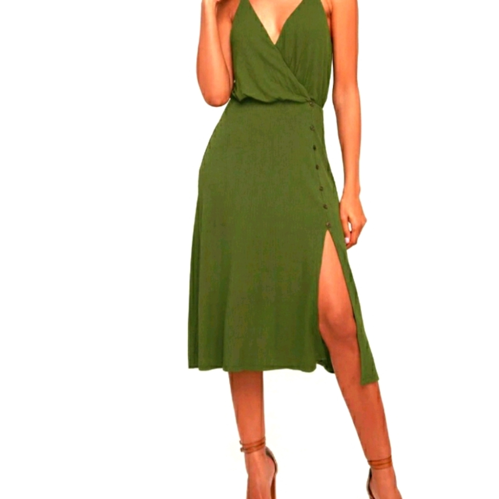 Palm Tree Breeze Green Ribbed Midi Dress